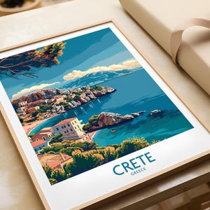 Crete Island Travel Print, Greece Wall Hanging, Vintage Style Poster, Wanderlust Decor, Unique Gift For Art Lovers, Home Decoration
