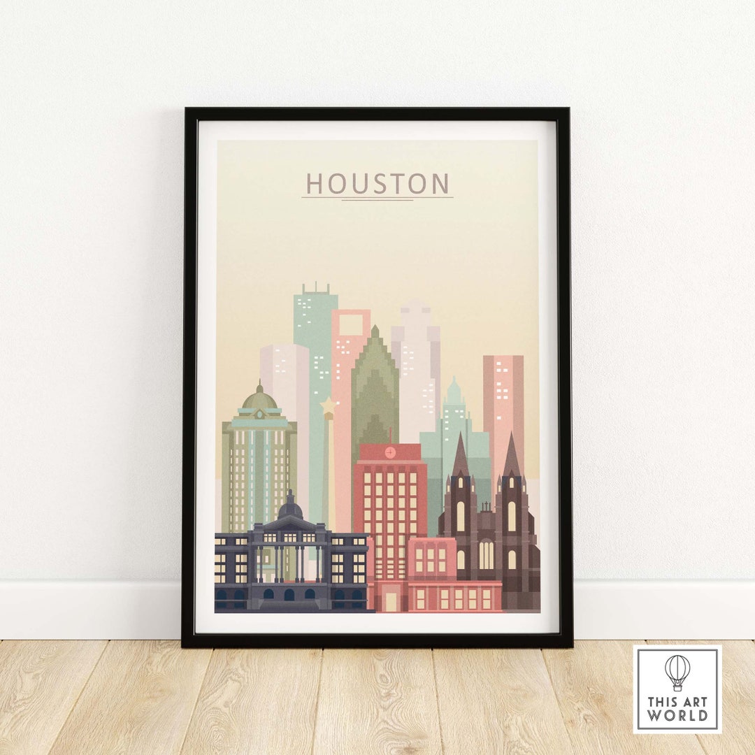 Houston Skyline Wall Art Print Houston Texas Poster Houston Cityscape