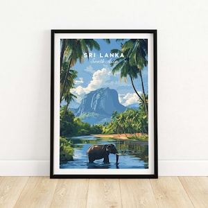 Poster sulla fauna selvatica dello Sri Lanka - Arte paesaggistica dell'Asia meridionale, vista sulla montagna degli elefanti