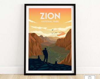 Zion Print | National Park Poster | Utah Art Print Travel Poster | Framed & Unframed Wall Art Gift Idea