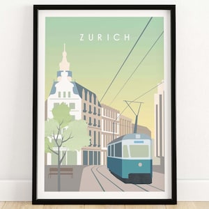 Zurich Print | Switzerland Travel Poster | Swiss Wall Art | Home Decor | Minimalist Modern Travel Poster Framed & Unframed Zurich Artwork