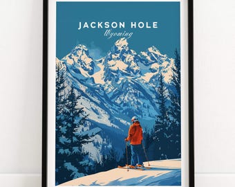 Jackson Hole Ski Poster - Wyoming Jackson Hole Ski Resort Travel Print Wall Art Jackson Hole Home Décor Jackson Hole Gift Art Lovers Print