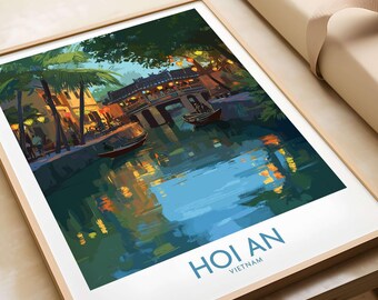 Hoi An Vietnam Wall Art - River Scene Vietnamese Home Decor, Traditional Landscape Print, Asian Travel Gift, Hoi An Wall Painting