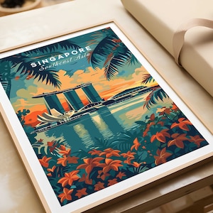 Singapore Wall Art Print - Marina Bay Singapore Travel Poster Asia Singapore Gift Art Singapore Home Decor