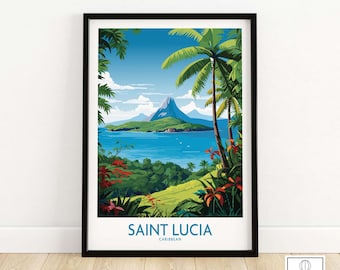 Saint Lucia Travel Poster Wall Art Print Travel Print | Home Décor Poster Gift | Digital Illustration Artwork | Birthday Present