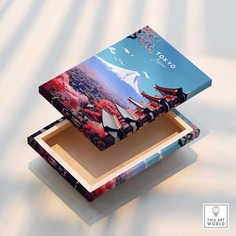 Tokyo Travel Poster displayed on a beautifully designed box featuring iconic landscapes of Japan.