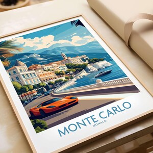 Monte Carlo Wall Art, Monaco Travel Poster, French Riviera Decor, Luxury Gift, Framed and Unframed Print, Vintage Style