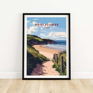 Woolacombe Beach Path Print, Coastal Devon Wall, Seaside Home Decor, Vintage Travel Poster, Framed & Unframed Gift