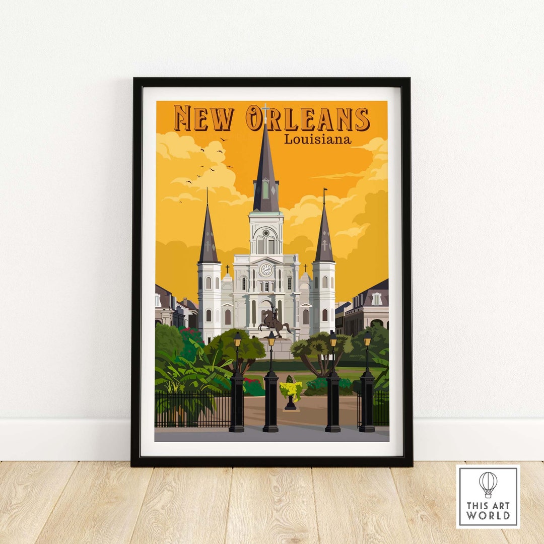 New Orleans Art Print Louisiana Wall Art Vintage Travel Poster Gift Etsy