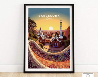 Barcelona Travel Poster Print | Birthday present | Wedding anniversary gift