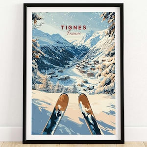 Tignes Travel Print Wall Art Tignes Ski Resort Poster Winter Sport Kunstwerk Abenteuer Wohnkultur Geschenk Kunstliebhaber Ski Kunst Poster