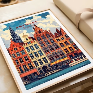 Antwerp Travel Print Antwerp Belgium Poster Wall Art Antwerp Gift Painting Wall Decor