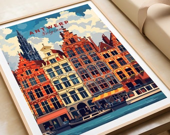 Antwerpen Travel Print Antwerpen België Poster Wall Art Antwerpen Cadeau Schilderij Wanddecoratie