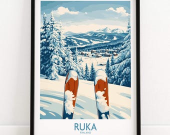 Wintersport muurdecoratie, cadeau voor skiërs, berghut, skihuisdecoratie, Ruka skihut print, huisdecoratie, skikamer kunst, familiecadeau