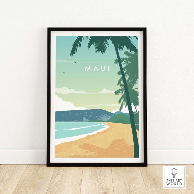 Maui Print Hawaii Wall Art Travel Poster Maui Beach Art Etsy