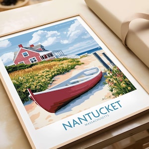 Massachusetts Coastal Art Print - Beach House Travel Poster Nantucket Wall Art Print Gift Living Room Wall Decor Artwork Gift