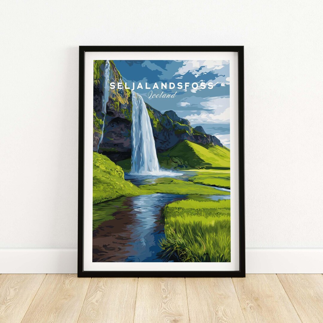 Iceland Wall Art: Seljalandsfoss Waterfall - Vintage Style Print - Etsy