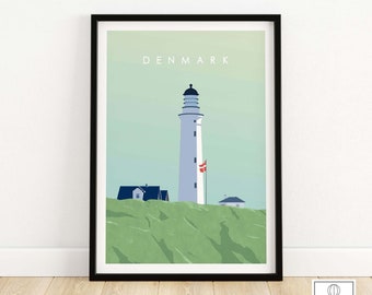 Denmark Print Wall Art Poster | Danish Lighthouse | Denmark Home Decor | Denmark Gift | Framed & Unframed Print