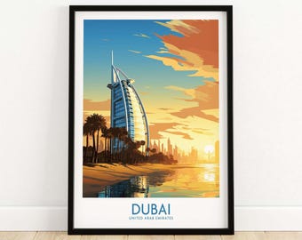 Dubai Print Art Print Travel Poster | Home Gift Birthday present Wedding anniversary Wall Décor | Personalized Illustration Artwork