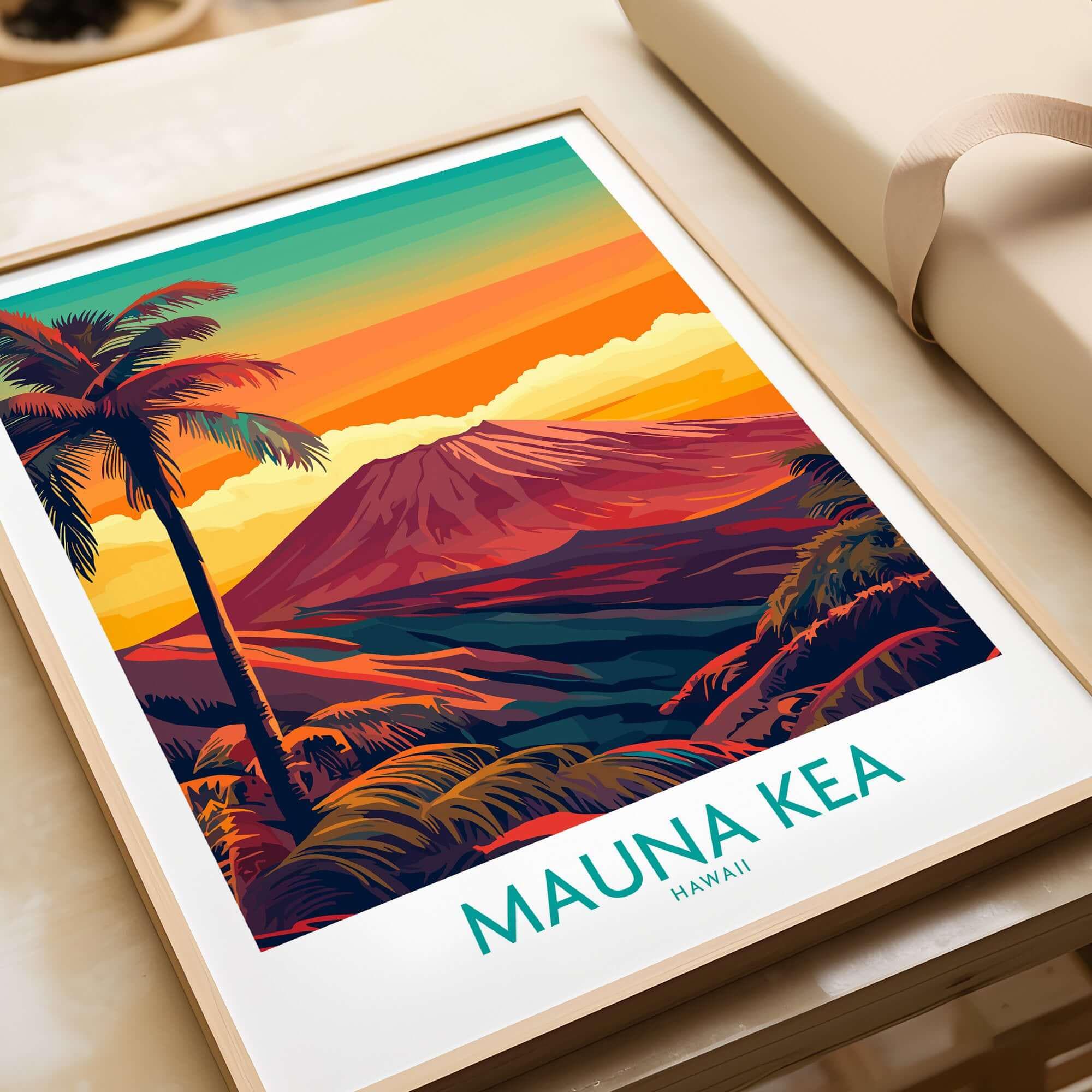 巨大ハワイアンアート 原画 真作 Ana Monaghan アナ・モナハン 額装 Mauna Kea Sunset Print - Hawaii Volcano Wall Art Tropical Island