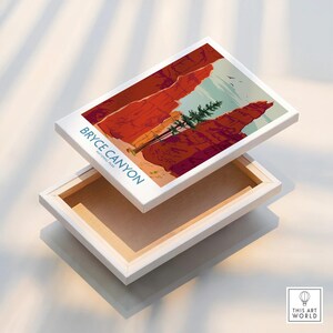Bryce Canyon National Park wall art print on stretched canvas, featuring red rock formations.