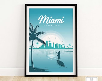 Miami Print | Miami Poster | Florida Print | Miami Wall Art | Miami Beach Print | Retro Travel Poster | Gift Idea | Home Decor | Beach Print