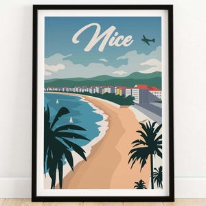Nice France Skyline Poster Nice France Skyline Poster Retro Travel Art South of France Wall Decor