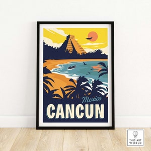 Cancun Print | Mexico Vintage Retro Travel Poster | Cancun Wall Art | Cancun Gift | Mexican Framed & Unframed Print