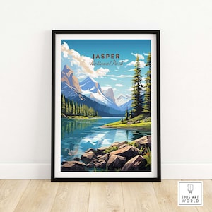 Póster del Parque Nacional Jasper, impresión artística, impresión de viaje, póster de decoración del hogar, regalo, ilustración digital, obra de arte, regalo de cumpleaños