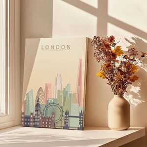 London Skyline Print | Wall Art featuring elegant beige tones and iconic cityscape details.