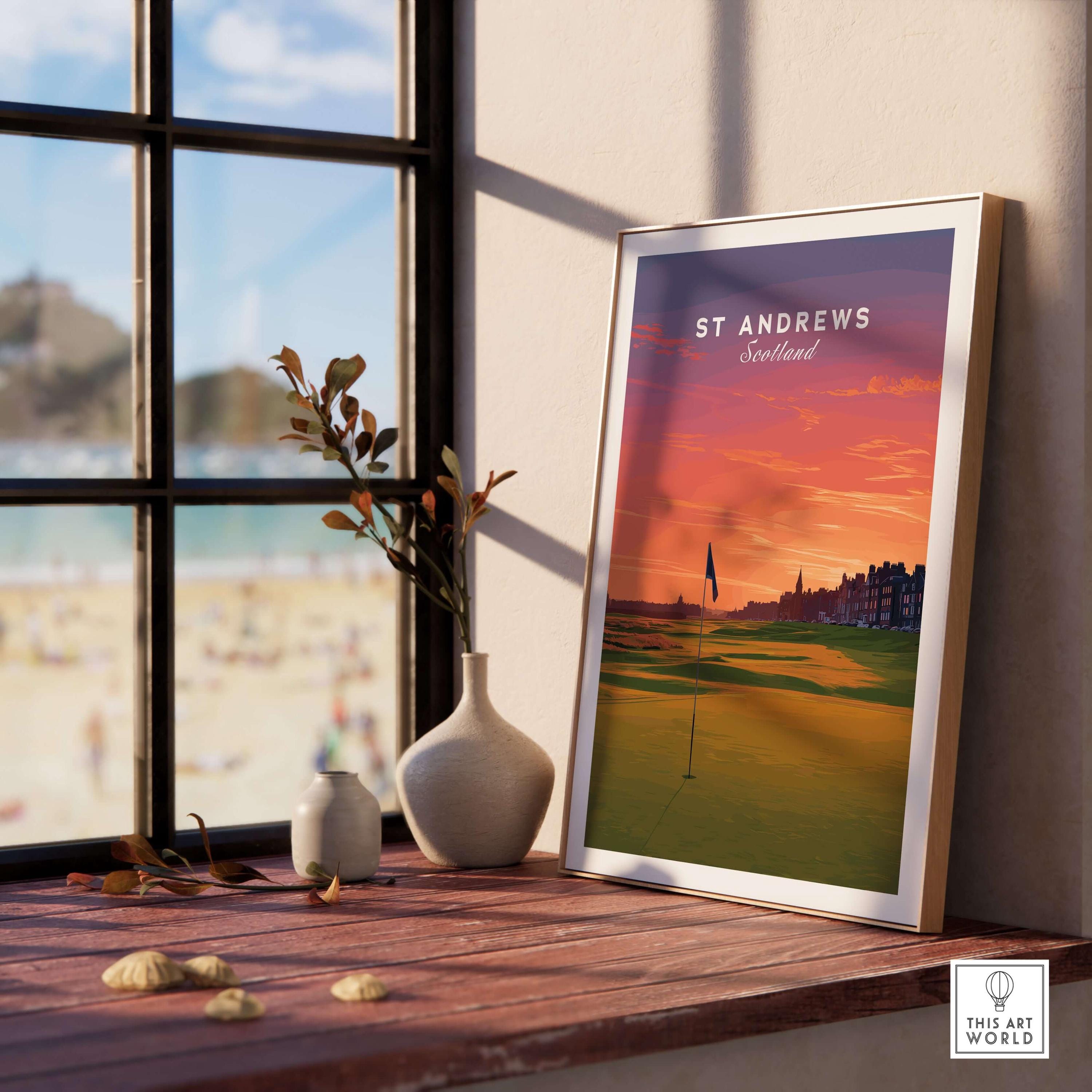 St Andrews セントアンドリュース 額入りアートポスター　写真 Amazon.com: St Andrews Golf Course Travel Poster Wall Art St