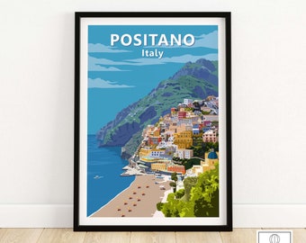 Positano Print | Positano Wall Art | Vintage Travel Poster Italy | Italian Print Framed & Unframed Artwork | Positano Gift Idea