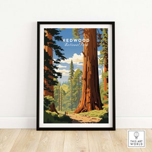 Redwood Nationalpark Poster Kunst Reise-Druck | Poster Geschenk Wohndekoration | Digitale Illustration Kunstwerk | Geburtstagsgeschenk