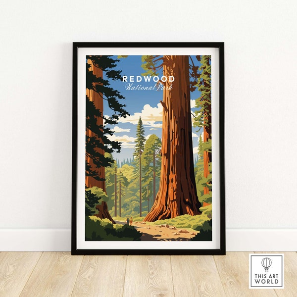 Redwood National Park Poster Art Print Reisprint | Home decor poster cadeau | Digitaal illustratiekunstwerk | Verjaardagscadeau