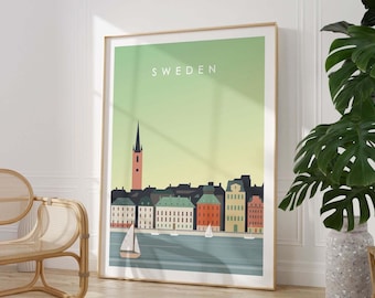 Sweden Travel Poster Wall Art Print | Large Framed Poster Minimalist Design Sweden Gifts Stockholm Wedding Birthday Gift for Her