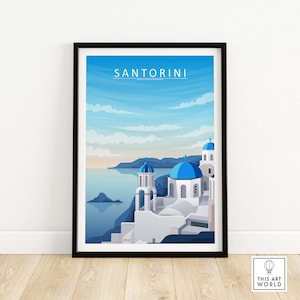 Santorini Print Greek Wall Art | Greece Travel Poster | Framed & Unframed Wall Art | Minimalist Home Decor Artwork | Santorini Gift Idea