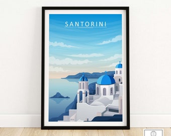 Santorini Print Greek Wall Art | Greece Travel Poster | Framed & Unframed Wall Art | Minimalist Home Decor Artwork | Santorini Gift Idea