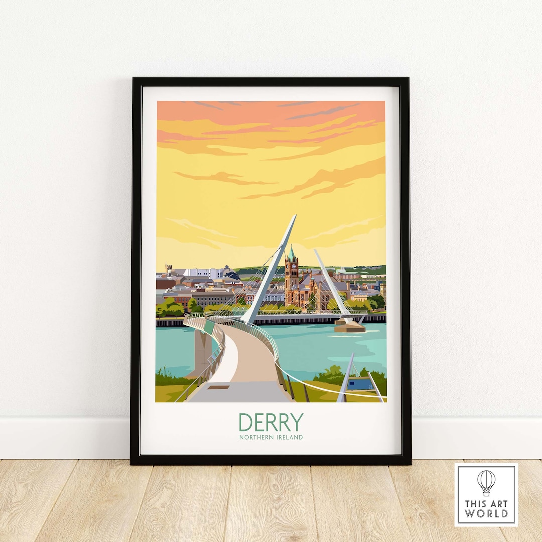 Derry Print Derry Poster Derry Wall Art Northern Ireland Poster the Peace Bridge Derry Travel