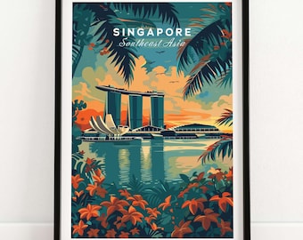 Singapore Wall Art Print - Marina Bay Singapore Travel Poster Asia Singapore Gift Art Singapore Home Decor
