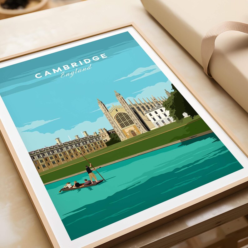 Cambridge England Art Print | King's College Vintage Travel Poster - Etsy