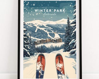 Ski-kunstprint Winter Park Colorado Skihut Muurdecoratie Berghuisdecoratie Ski-cadeau Skihuisdecoratie Wintersport Kamerprint Chaletkunst