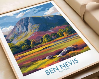 Ben Nevis Wall Art Scotland Highland Landscape Print, Scottish Mountain Decor, Nature Poster, Rustic Cabin Artwork, Outdoor Adventure Gift
