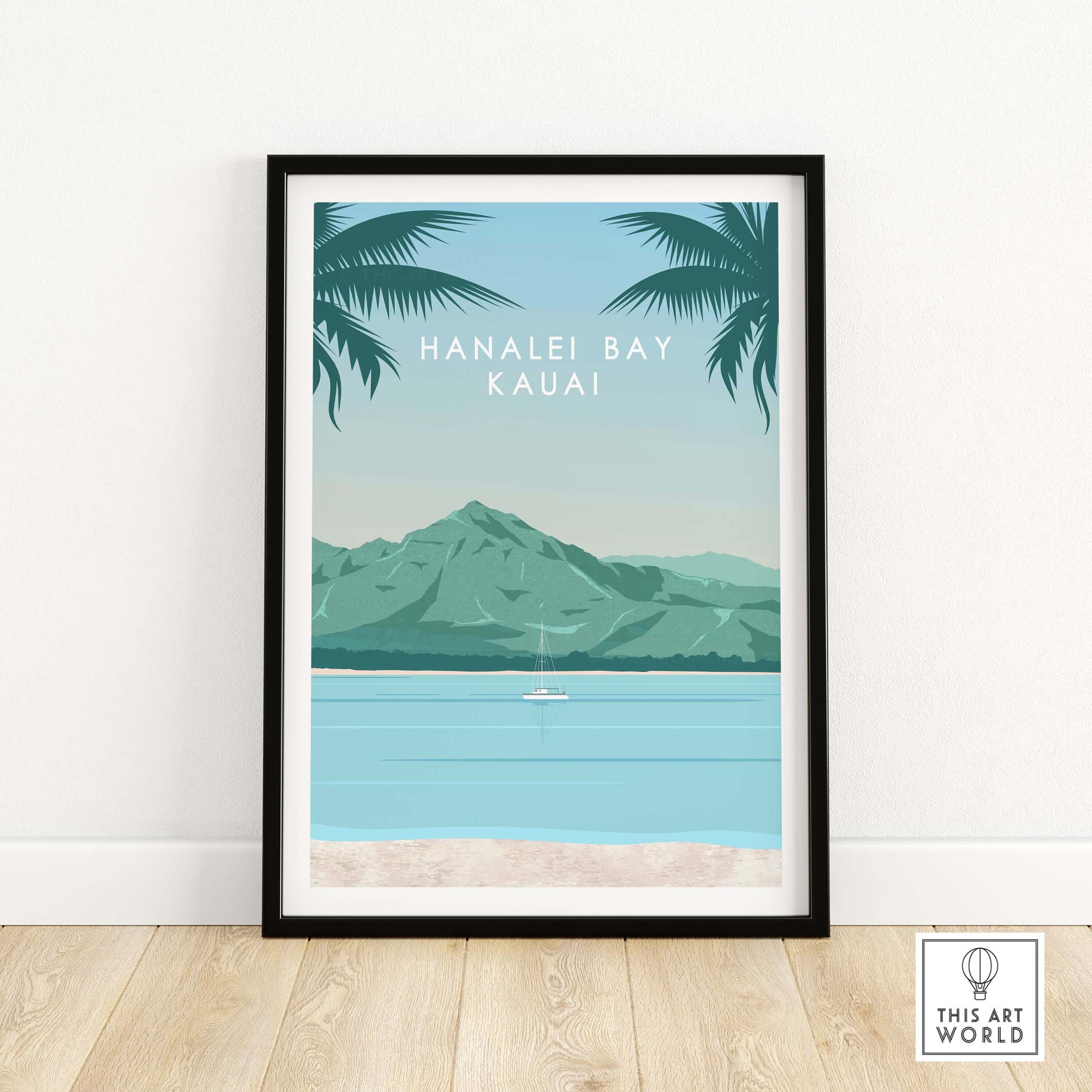 Kauai Print Travel Poster | Hanalei Bay Kauai Wall Art | Kauai