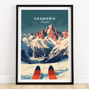 Chamonix Ski Poster Chamonix Ski Art Print France Ski Lodge Wall Art Home Deocr Skiing Gift Ski House Decor Winter Sport Room Print Chalet