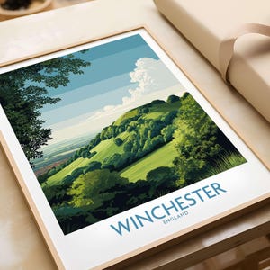 Winchester Travel Print - British Travel Destination Decor Old Winchester Hill Poster Wall Art Gift Hampshire