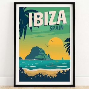 Ibiza Print |  Retro Travel Poster of Spain | Ibiza Fine Art Print | Ibiza Wall Art Decor | Ibiza Holiday Gift Idea