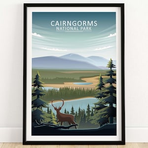 Cairngorms Poster | National Park Print | UK Travel Poster | Scotland Countryside Framed & Unframed Wall Art | Home Decor Artwork | Gift