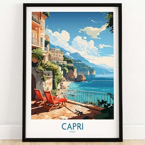 Capri Italy Wall Art Print Capri Travel Print Capri Poster Capri Art Lover Gift Capri Wall Hanging Digital Illustration Artwork