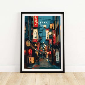 Osaka Travel Print Japan Lantern Street Poster - Vibrant Cityscape Wall Art Osaka Gift Art Lovers Illustration