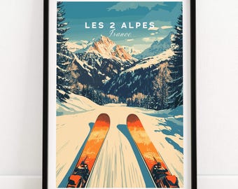 Les 2 Alpes Wall Art Ski Poster France Travel Poster Home Decor Artwork Poster Gift Digital Illustration Home Art Lover Print